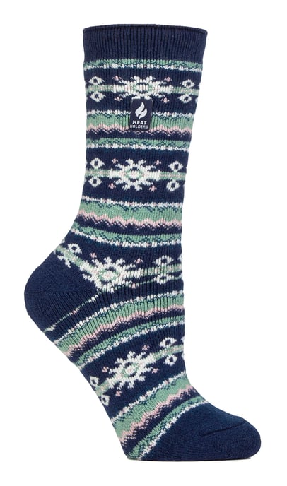 Dames Nordic Sokken | Heat Holders Lite | Lichtgewicht Thermische Wintersokken voor Vrouwen - Indigo/Roze - Image 1