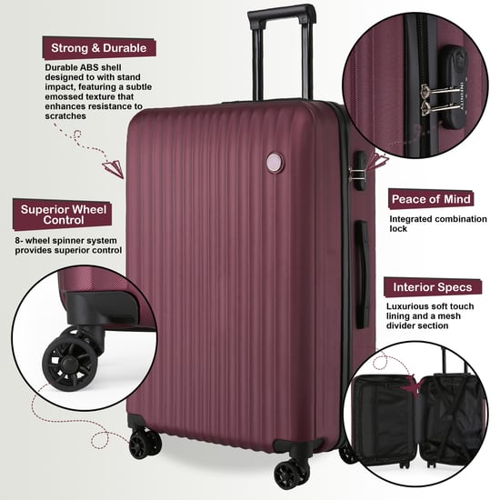 Hard Shell ABS Burgundy Suitcase Set 8 Wheel Travel Case Holiday Bags