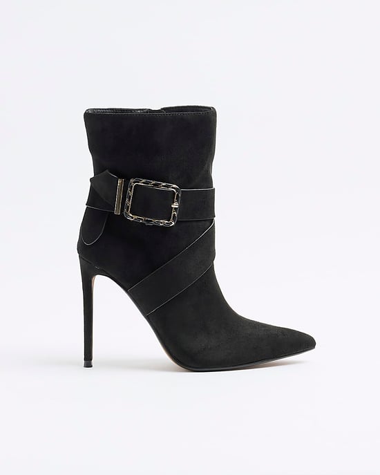 River Island Womens Heeled Boots Black Woven Buckle