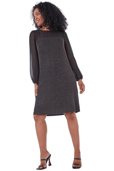 Petite Sheer Detail Sparkle Dress
