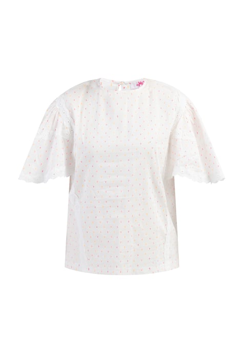 Mymo blouse met kant Dames Wit roze oranje stippen - Image 1