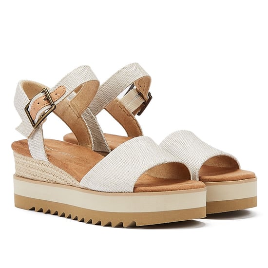 TOMS Diana Canvas Wedge Natuurlijk Dames Sandalen Wit - Image 1