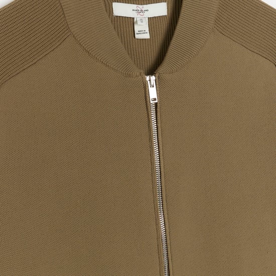 River Island Mens Jumper Green Slim Fit Knit Zip Up
