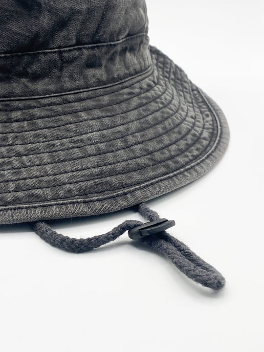 Grey Distressed Denim Safari Bucket Hat with Toggle Adjuster