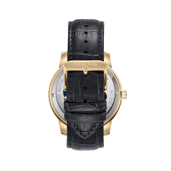 Heritor Automatic Emmanuel Semi-Skeleton Leather-Band Watch