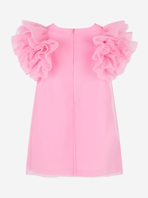 Mama Luma Girls Organza Ruffle Sleeve Dress in Pink
