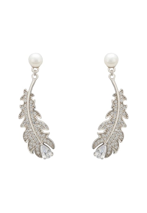 Oak Leaf Pearl Drop Earrings Silver