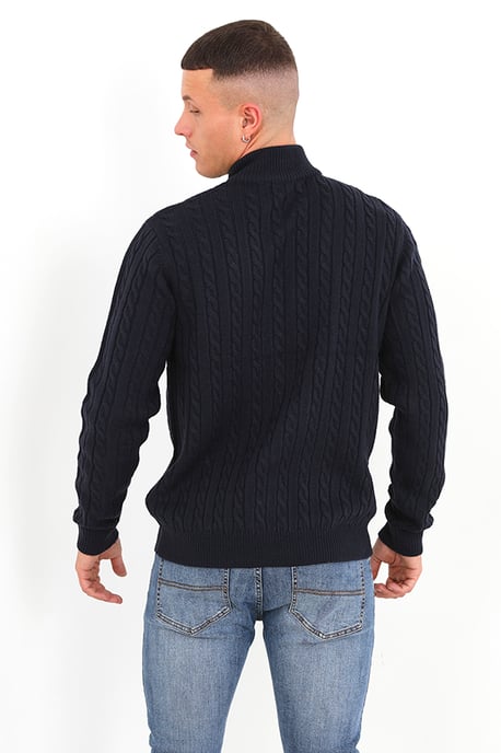 Midnight 'August' Quarter Zip Neck Cable Knit Jumper