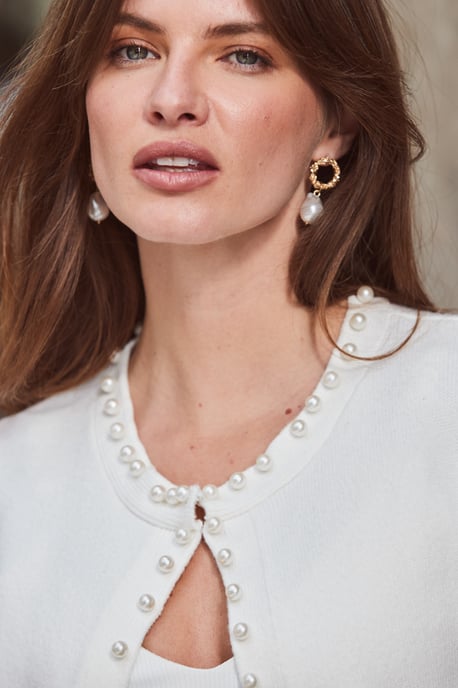 Ivory Pearl Embellished Trim Cardigan - Image 5