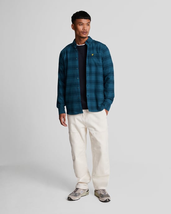 Mannen Tonale Ruit Flannel Overhemd in Marineblauw - Image 2