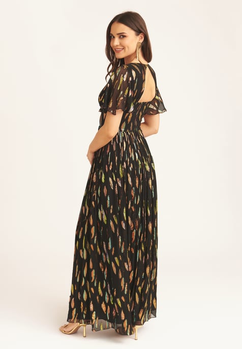 Multi Jacquard Angel Mouwen Maxi Jurk - Image 3