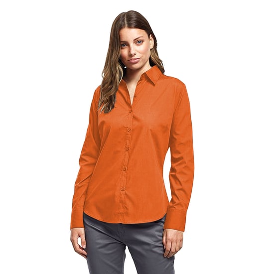 Premier Dames/Dames Popeline Blouse met Lange Mouwen (Oranje) - Image 3