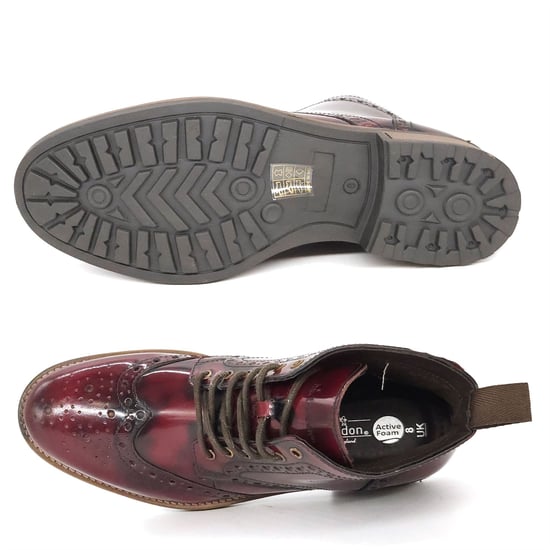 HX London Kingston Leather Oxblood Mens Lace Up Brogue Boots