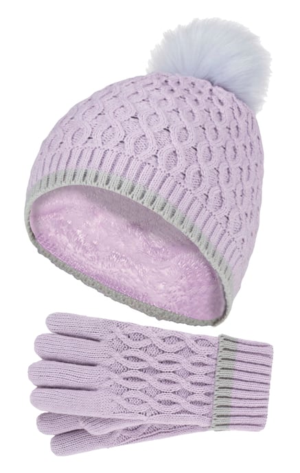 Heat Holders Meisjes Thermische Pom Pom Muts En Handschoenen - Lavendel Vorst - Image 1