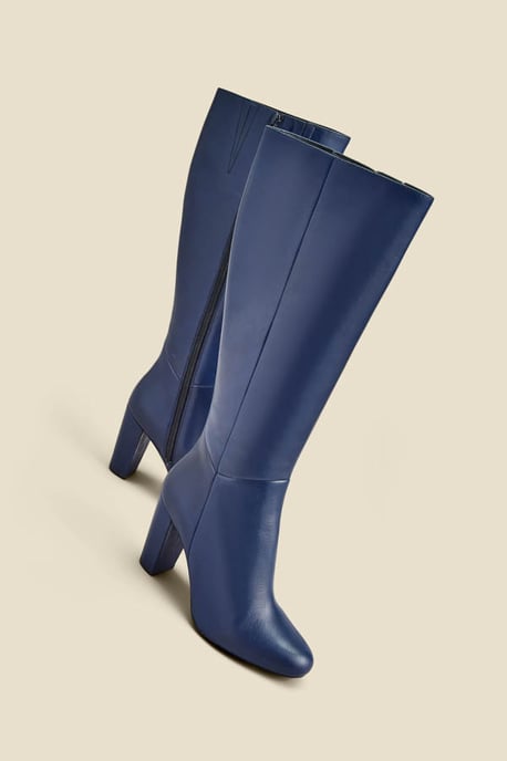 Blake Navy Blue Leather Knee High Boot