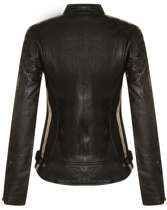 Womens Leather Biker Racing Badges Jacket-Agadir