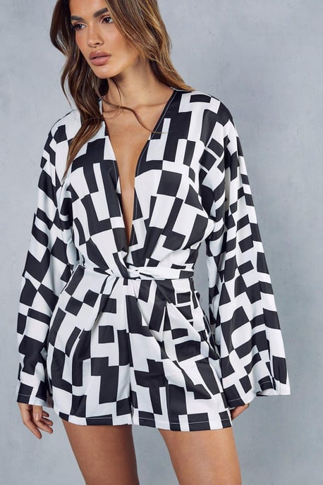 Monochrome Abstract Satin Print Playsuit