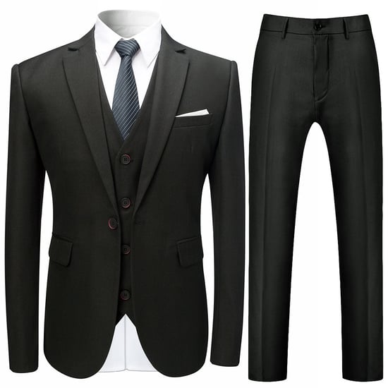 3-Piece Slim Fit Solid Black Smart Wedding Formal Suit
