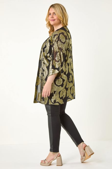 Curve Floral Foil Print Kimono