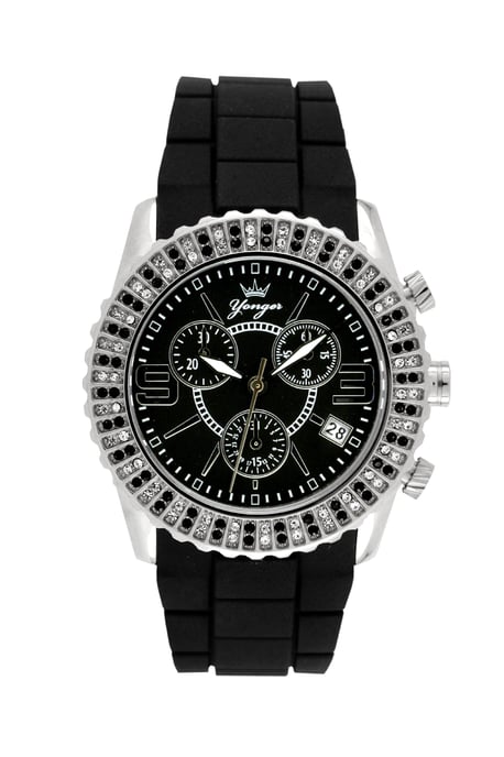 Yonger and Bresson Black Dial Black Band Watch