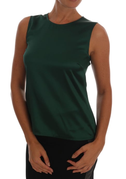 Dolce & Gabbana Dames Donkergroene Zijden Mouwloze Ronde Hals Tanktop - Image 1