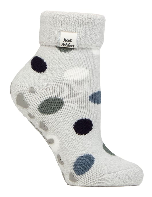 Dames Cosy Sok met Omgeslagen Rand | Heat Holders | Warme Fluffy Loungebroek voor Winter - Zilver Dots - Image 1