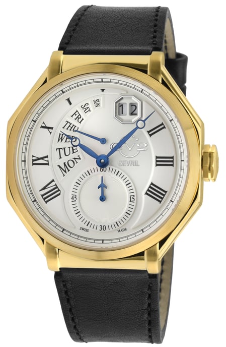 GV2 Men's Marchese Swiss Quartz Silver Dial, Genuine Handmade Italian Black Leather Watch - Image 1