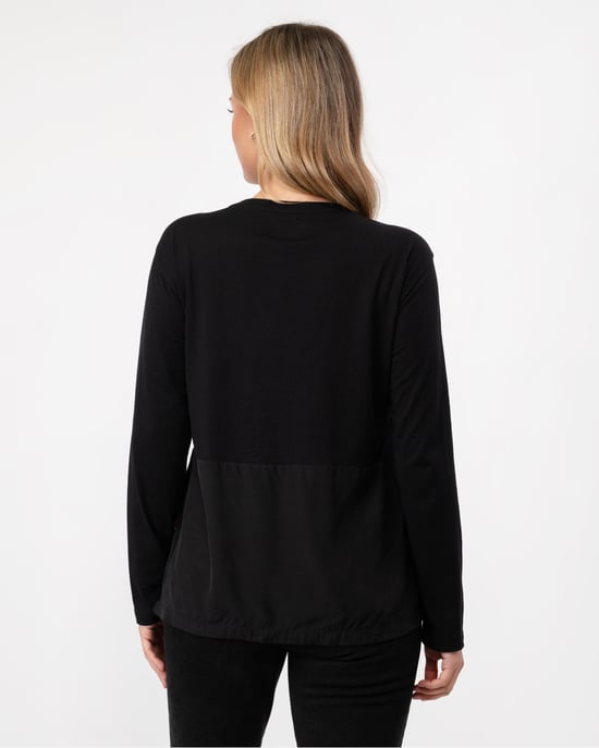 T-shirt met ronde hals, borstzak en zijsplit in blauw - Image 2
