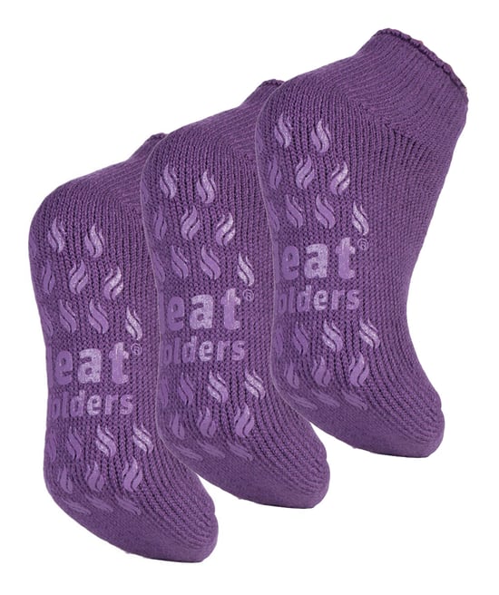 3 Paar Multiverpakking Dames Enkelpantoffelsokken | Heat Holders | Fleece laag uitgesneden pluizige damessokken met grijpers - Lila - Image 1