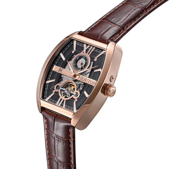 Heritor Automatische Masterson Semi-Skelet Veelzijdige Leren Band Horloge - Image 2