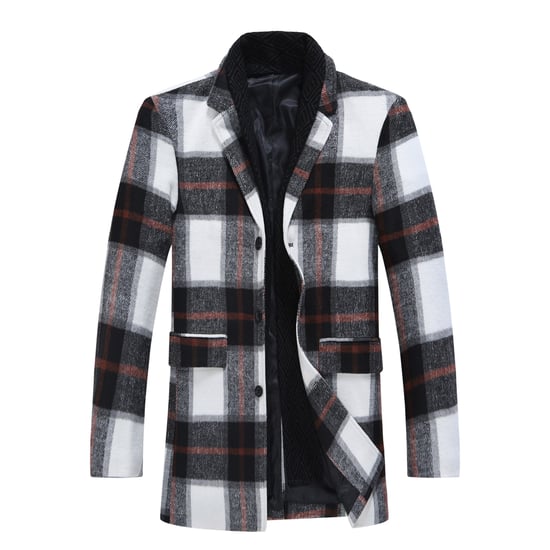 Heren lange slim fit geruite winter dikke jas met sjaalkraag rood - Image 1