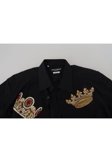 Dolce & Gabbana Heren Zwarte Gouden Kroon Slim Fit Dress Shirt - Image 6