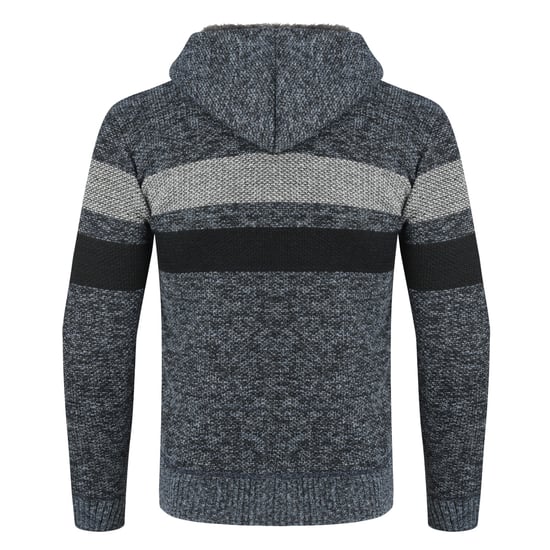 Heren Winter Transitie Cardigan met Capuchon Gevoerde Grof Gebreide Capuchon Warme Jas Blauw - Image 3
