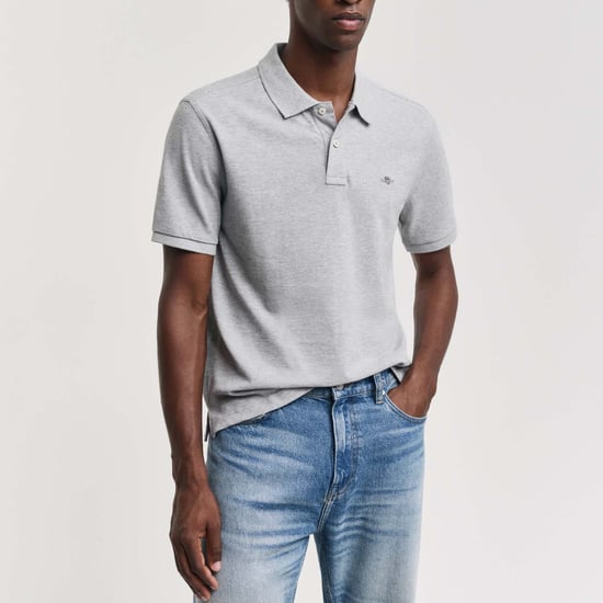 Heren Gant Geborduurd Archive Shield Poloshirt in Grijs - Image 2