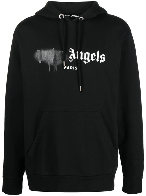 Palm Angels Paris gespoten logo zwarte hoodie - Image 1