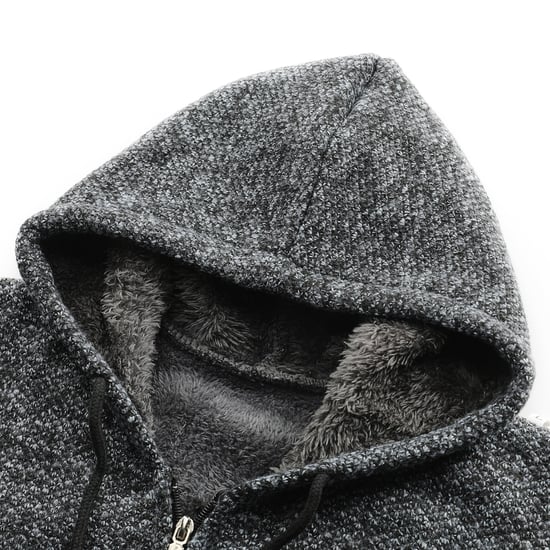 Men's Winter Transition Cardigan with Hood Lined Chunky Knit Hooded Warm Jacket Dark Grey