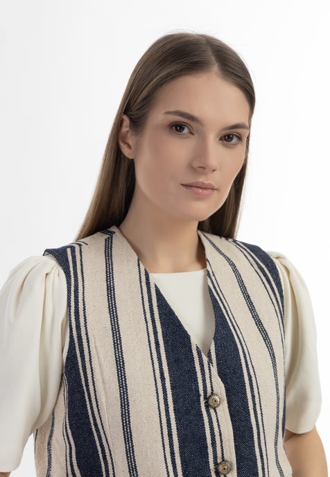 Dreimaster Waistcoat Dames Donker marineblauwe gebroken witte strepen - Image 5