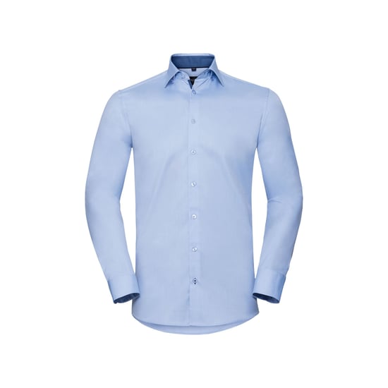 Russell Heren Formeel Overhemd met Contrast Visgraatsteek Getailleerde Lange Mouwen (Lichtblauw/Middenblauw/Bright Navy) - Image 1