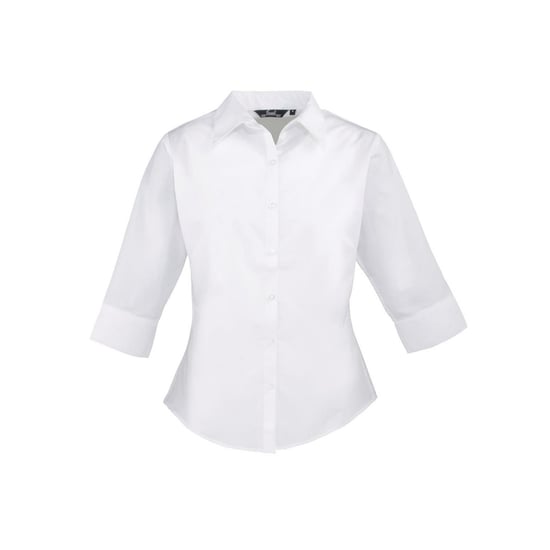 Premier Womens/Ladies Poplin 3/4 Sleeve Shirt (White)