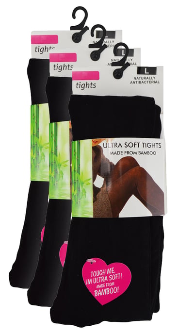 3 Paar Dames Bamboeleggings | Sock Snob | Zachte Effen Opaque Panty’s | Warme Zwarte Panty - Zwart - Image 2