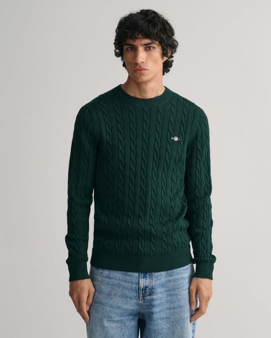 GANT Mens Cotton Cable Knit Crew Neck Jumper - Image 1