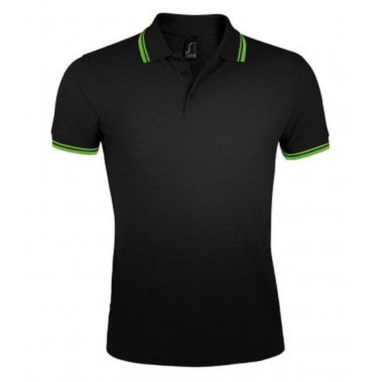 SOLS Heren Pasadena getipt korte mouw Pique Polo Shirt (Zwart/Kalk) - Image 1