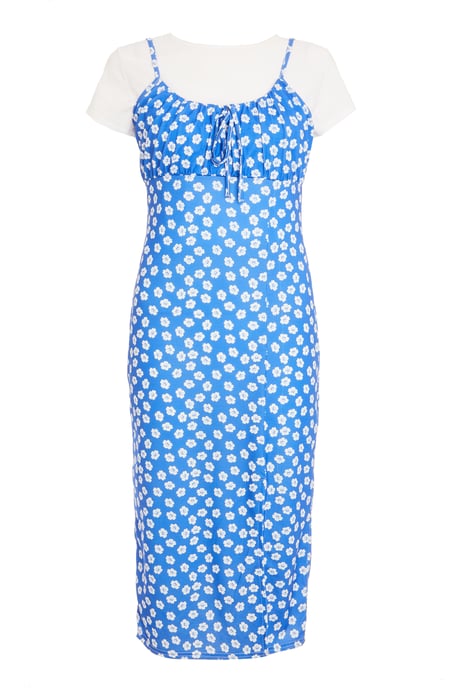 Petite Blue Floral Bodycon Midi Dress