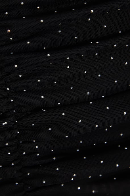 Black Diamante Mesh Mini Skirt