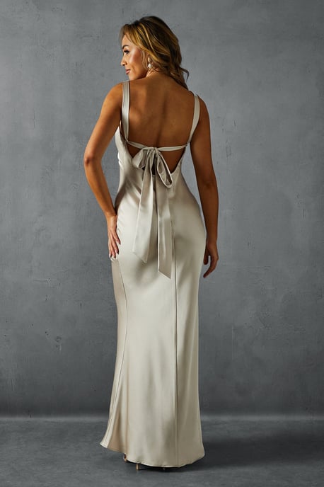 Premium Satin Cowl Neck Fishtail Maxi Dress