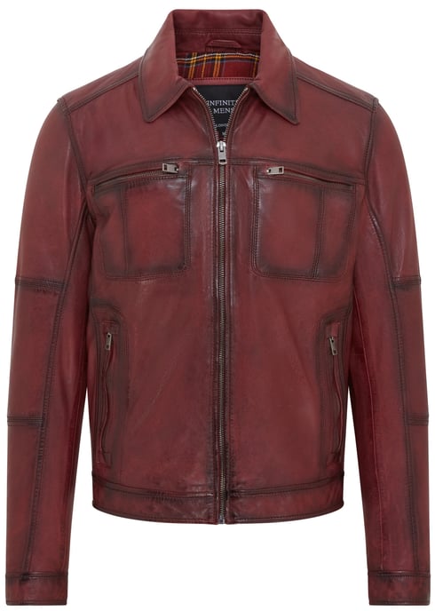 Mens Red Classic Leather Biker Jacket - Bettles