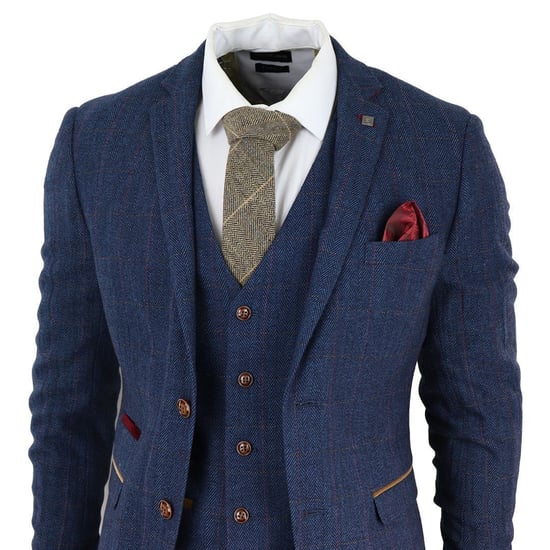 Heren Blauwe Tweed Ruit 3-Piece Pak - Image 3