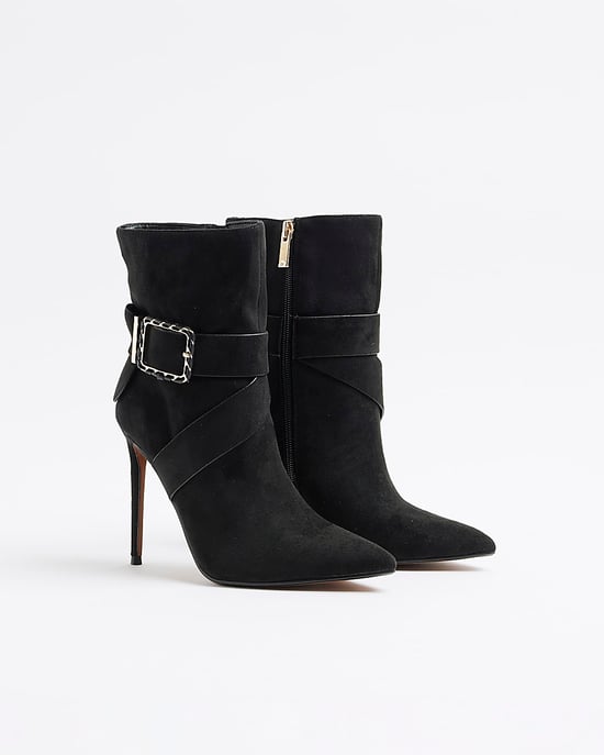 River Island Womens Heeled Boots Black Woven Buckle
