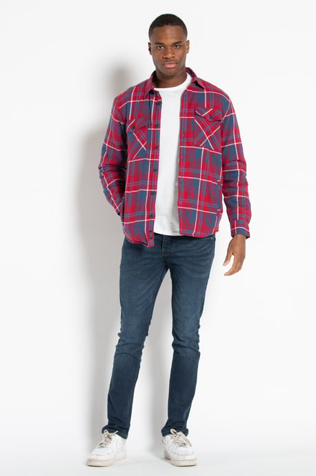 Cotton Long Sleeve Borg Lined Check Shirt
