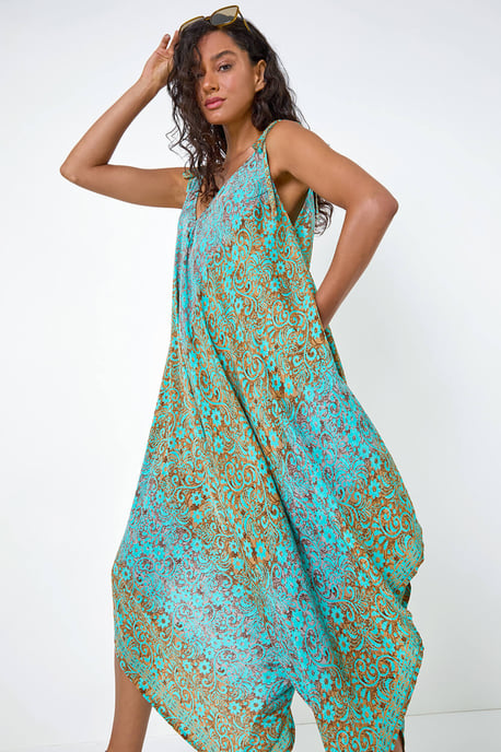 Paisley Floral Pocket Slouchy Jumpsuit